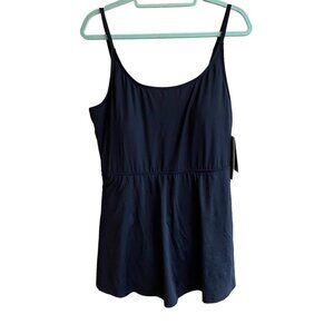 New WoWease Women Black Magnet-Ease Scoop Neck Skirt Swim Swim Dress Sz 14